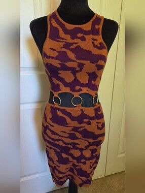 Forever 21 Purple and Rust Knit Dress with Cutout Ring Detail Size M